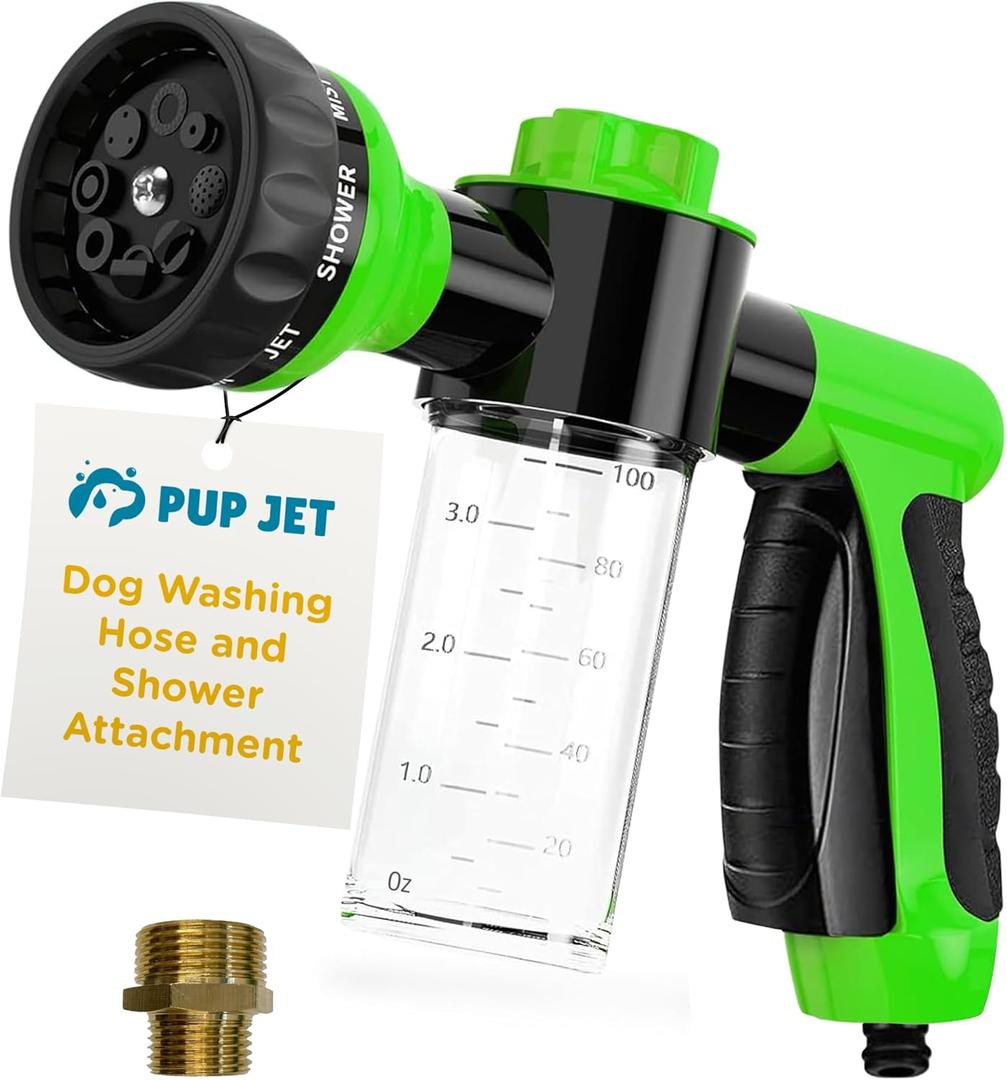The Original Pup Jet Dog Washing Hose Attachment with Soap Dispenser  8-in-1 Fur Sweep Shower Attachment & Shampoo Sprayer for Dog Wash, Bath, and Grooming Perfect Pet Care