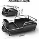 SNTD Dish Drying Rack, Expandable Dish Rack for Kitchen Counter, Stainless Steel Dish Drainer with Drainboard Set and Utensil Holder (Black)