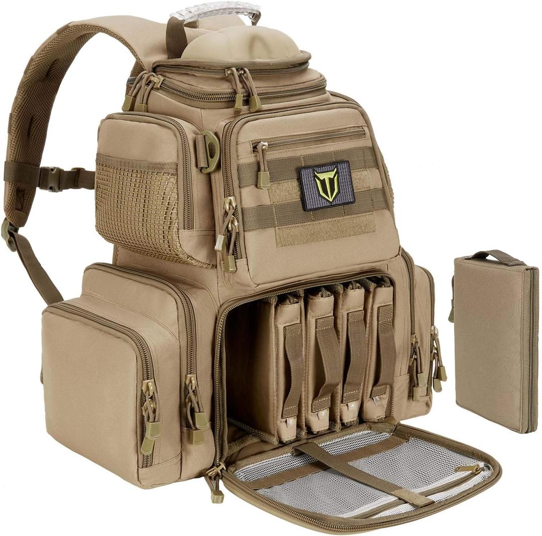TIDEWE Tactical Range Backpack Bag for Gun and Ammo with Pistol Case (Khaki)