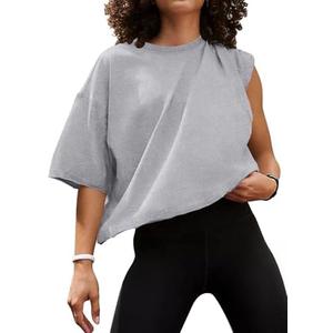 MIHOLL Women's Summer Short Sleeve Crop Tops Casual Basic Cotton Athletic Yoga Running T-Shirts (Grey, Small)