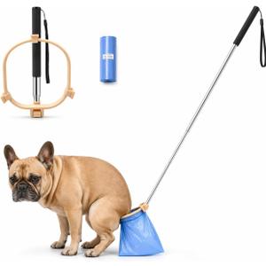Pooper Scooper for Dogs, Hands-Free Pet Waste Pickup Tool, Foldable 8 Inch Design with 32 Inch Extendable Handle, Stainless Steel Rod, Includes 15 Bags for Yard, Walks and Travel