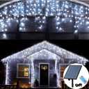 KiflyTooin Solar Christmas Lights Outdoor Waterproof Christmas Decorations Curtain Lights 320LED 29.5ft 60 Drops, Solar Powered Rechargeable Fairy Lights for Party, Wedding, Home Decorations(White)