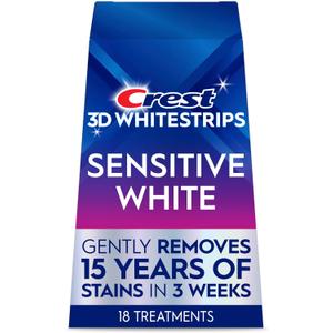 Crest 3D Whitestrips Sensitive White Teeth Whitening Kit, 18 Treatments, Each with 1 Upper/1Lower, 36 Strips Crest 3DWhite Teeth Whitening Strips