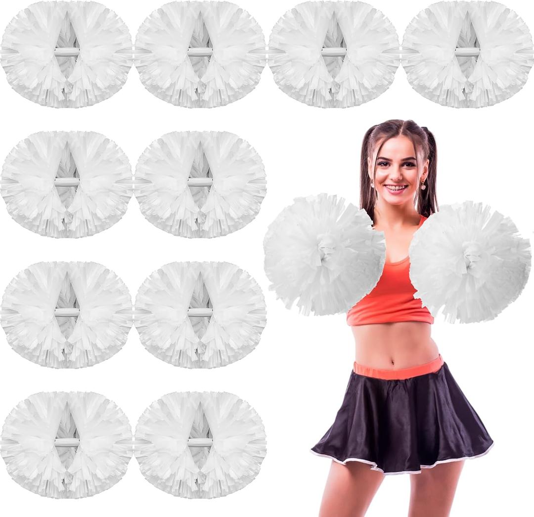 WILLBOND 48pcs Cheerleading Pom Poms with Baton Handle,White | Bulk Metallic Plastic Cheerleader Pompoms, Soccer Basketball Cheering, Squad Team, 2026 Game Sports, Dance Party Spirit, 34 cm