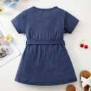 3 x Saeaby Kids Girls Clothes 7 Year Old Little Girls Clothes Summer Outfits Adjustable Belt Blue Ruffle Dresses Shirt Size 7-8 for Toddler Girl Clothes (Blue)
