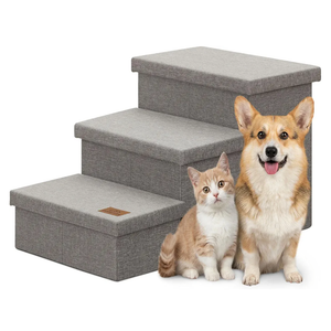 Wider Dog Ramp for High Bed with Storage 18" H, Foldable Dog Stairs for Small Medium Large Older Senior Animal, Sturdy Dog Step for Climbing Bed or Couch, Arthritis-Friendly (Gray, No Condo)
