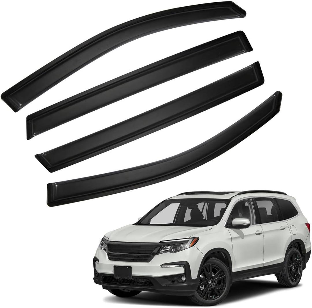 4pcs Smoke Tint Window Visors Compatible with 2016-2022 Honda Pilot, Set of 4 Front+Rear Sun Rain Guard Vent Outside Mount Tape On Style Acrylic