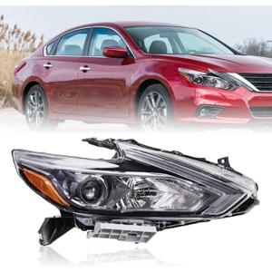 Halogen Headlights Compatible with 2016 2017 2018 Nissan Altima Headlamp w/o LED DRL Black Housing Headlight（Right Passenger Side