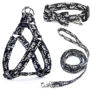 Dog Collar and Harness with Leash Set, Breathable Puppy Harnesses for Small Dogs, No Pull Easy Walking Pet Harness, Black, S
