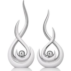 Modern Abstract Art Home Decor Accent,Contemporary Statues Coffee Table Decor for Living Room,Table Centerpieces for Dining Room,Ceramic Sculptures Knick Knacks for TV Stand Show Piece (White Silver)