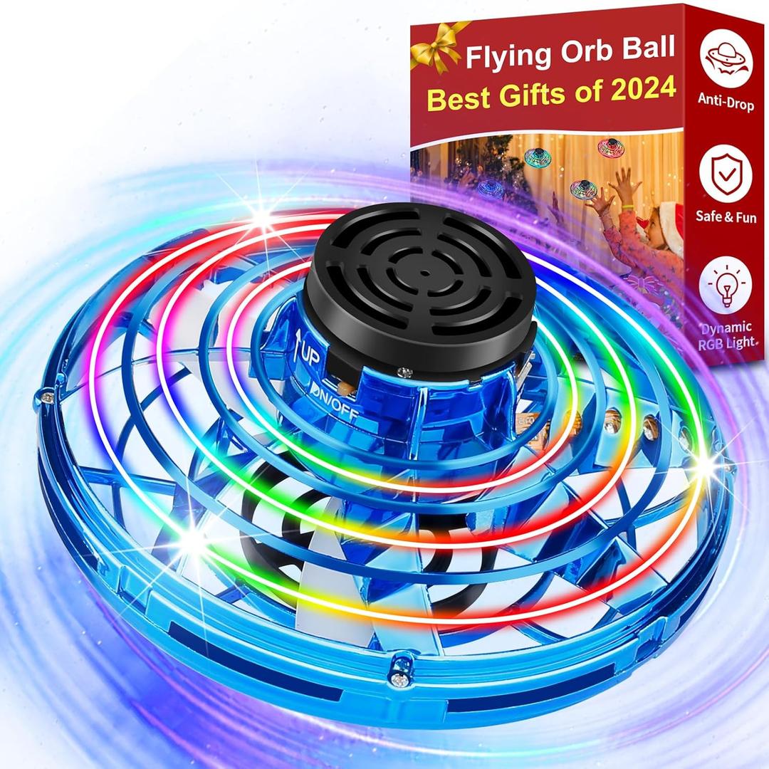 Flying Fidget Spinner,2025 Upgraded Flying Spinner Mini Hand Drone with 360  Rotating and LED Lights Outdoor Indoor Toy,Mini UFO Toy Drone for Boys Girls Adults (Blue)
