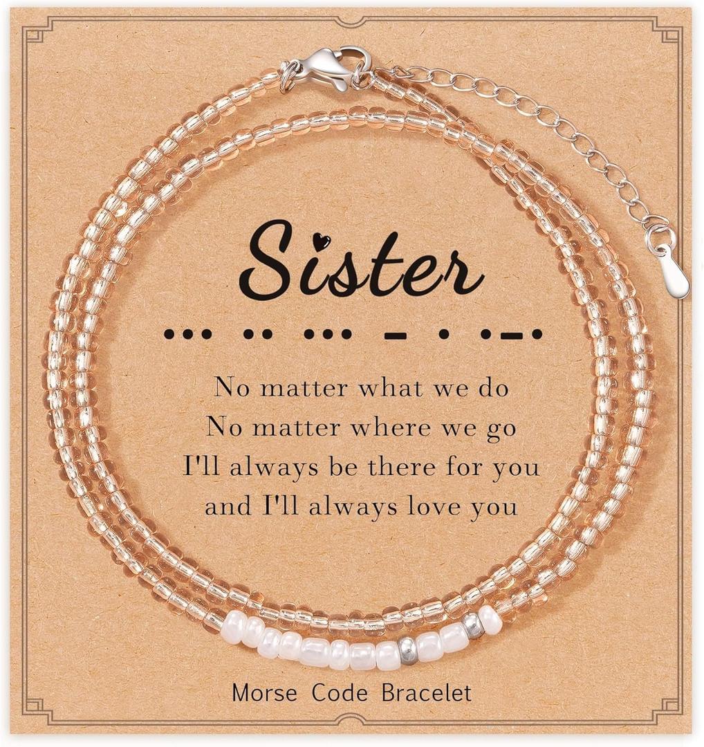 Morse Code Bracelets for Women, Inspirational Funny Bead Wrap Bracelets Gifts for Best Friends Sister Her Women Female