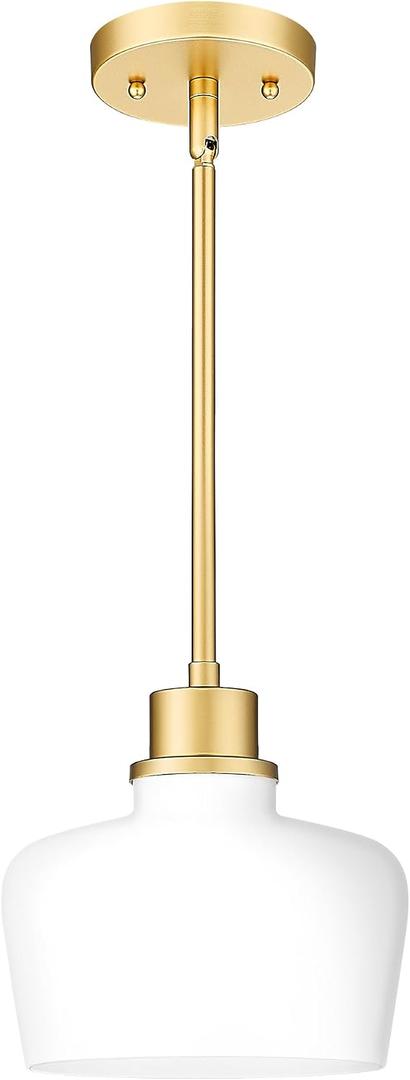 Emak Modern Pendant Lights Kitchen Island, 8 Inch Gold Pendant Light with Milk Glass Shade, Hanging Light Fixture for Kitchen Island, Dining Room, Bathroom, Bedroom, PL122-GD-ML