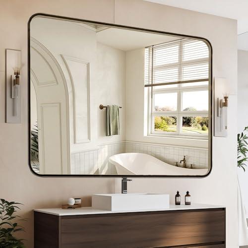 miroro 36x55 Inch Metal Framed Mirror for Wall, Large Rounded Rectangle Mirror, Anti-Rust, Tempered Glass, Hangs Horizontally or Vertically, Black
