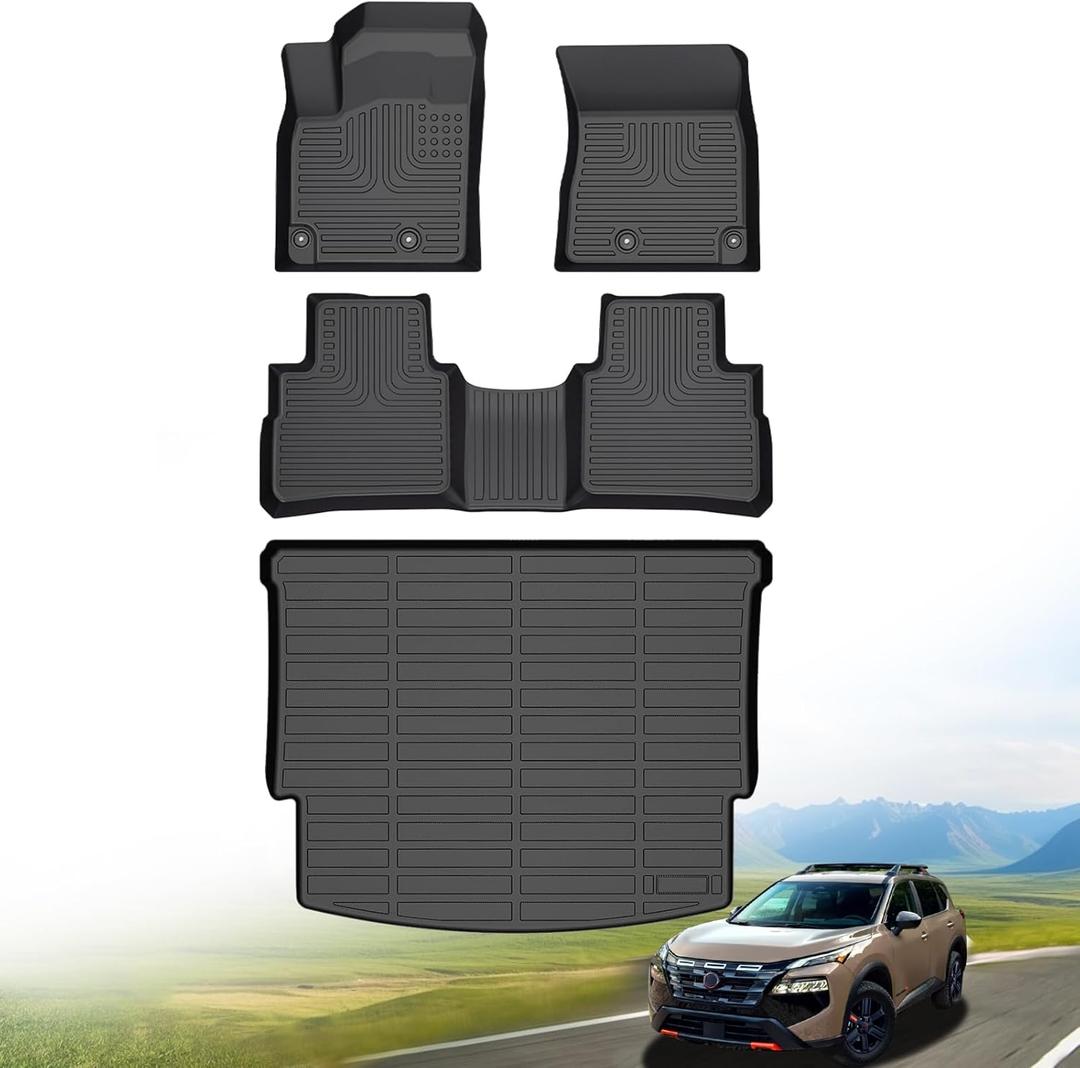 Hutisya-Floor Mats & Cargo Liner Set Fit for 2021-2026 Nissan Rogue | S | SV | SL | Platinum (Not Sport) All Weather Protection Anti-Slip & Durable TPE Full Set Liners Automotive Accessories-Black