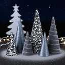 6 Pcs 12" 10" 6" Christmas Cone Tree Decoration Christmas Glitter Table Tree Farmhouse Tree Tiered Tray Ornament Xmas Tree for Home Holiday Entryway Tabletop Tree Centerpiece Decor (Black and Gray)