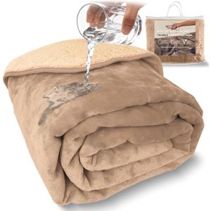 Sacred Weapon Waterproof Blanket Queen/Twin Size 50"x80" - Ultra-Soft Fleece Top & Sherpa Back - Noiseless, Absorbent Bed Protector - Machine Washable for Kids, Pets, Elderly Care - Beige