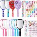 Small Handheld Mirror with Handle Bulk Princess Mirror with Gem Rhinestone Stickers Mini Travel Makeup Mirror for Kids DIY Crafts Girls Party Favors (12, Bright Color)