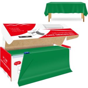54 Inch x 200 Feet Green Plastic Tablecloth Roll Cut to Size Disposable Table Cover with Cutter Box Plastic Table Cloth for Party, Wedding, Birthday