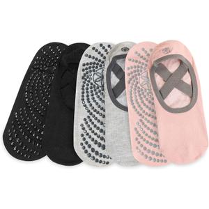 Gaiam Grippy Studio Yoga Socks for Extra Grip in Standard or Hot Yoga (One Size, Black/Grey/Pink)