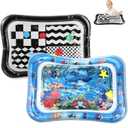 PandaEar 2-Pack Tummy Time Water Mat for Baby 3-36 Months - High Contrast Black & White + Ocean Sensory Play Mat - BPA-Free Leak-Proof Inflatable Infant Toys for Brain Development & Motor Skills