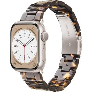 V-MORO Resin Bands Compatible with Apple Watch Series 11/10/9/8 Band 46mm/45mm/44mm Starlight Buckle Lightweight Fashion Strap for iWatch Series 7/SE/6/5/4/3/2/1(Dark Tortoise,42/44/45/46/49mm)
