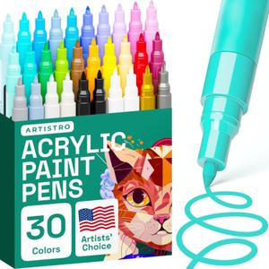 ARTISTRO 30 Acrylic Paint Pens, Art Set Acrylic Paint Markers, Fabric Markers for Textile, Canvas, Rock, Glass, Wood, Paper, DIY, for Kids and Adults, Extra Fine