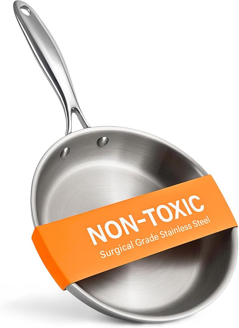 Ziruma Non-Toxic 9.5" Surgical Grade Stainless Steel Frying Pan, Fully Clad for Fast & Even Heat, PFOA-Free, Induction Compatible, Oven Safe to 500F