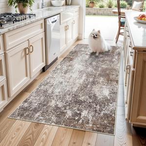 4x5 Washable Entryway Rug – Non-Slip Low Pile Throw Area Rug for Bathroom Kitchen Living Room Bedroom – Modern Abstract Neutral Soft Indoor Small Carpet (Brown Beige,4x5)
