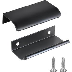 JOOJA 10 Pack Modern Style Finger Edge Pull Furniture DrawerHandles Hidden Cabinet Kitchen Drawer Handles Knobs,Black 80mm