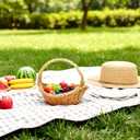 POPETPOP Wicker Picnic Basket with Handle, Empty Organiser to Fill Picnic Hamper Wedding Flower Girl Baskets for Garden, 8.66x7.07x7.87 Inches