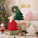 Lanpn Christmas Tree Pillows Set of 2, Christmas Decoration Narrow Stripes Winter Throw Pillow Soft Cute 3D Shaped Xmas Tree Throw Cushion for Sofa Bedroom Xmas Decor (18x16 inch, Red)
