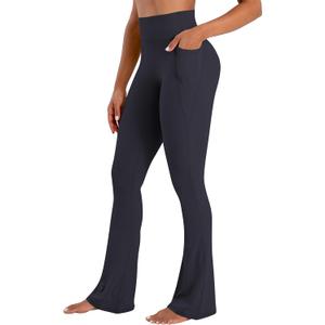 Sunzel No Front Seam Flare Leggings for Women with Pockets Hidden Butt Lifting Scrunch Tummy Control Mini Flared Yoga Pants (Medium, Ash Blue)