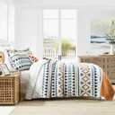 EWlinens Boho Queen Quilt Set - 100% Cotton Burnt Orange Quilts Queen Size, Bohemian Blue Lightweight Comforter Bedspread for Queen Bed, Soft Striped Geometric Quilt Bedding Set for All Season, 3pcs