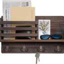 Dahey Wall Mounted Mail Holder Wooden Key Holder Rack Mail Sorter Organizer with 4 Double Key Hooks and A Floating Shelf Farmhouse Rustic Home Decor for Entryway or Mudroom,15.7"W x9.3"Hx3.2"D, Brown