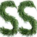2 Pcs Christmas Norfolk Pine Garlands, 6FT Artificial Real Touch Dense Winter Greenery Garlands, Bendable Faux Vines for Fireplace Mantle, Table Runner, Front Door, Indoor Outdoor Xmas Holiday Decor