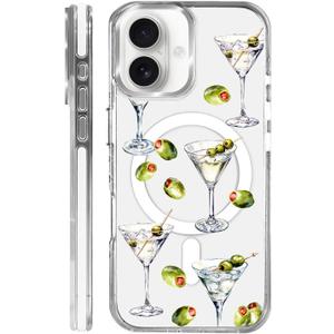 Case for iPhone 16 Plus, Compatible with Magsafe, Full Camera Protection Clear Case for Girls Women, Shockproof Protective Magnetic Cover - Martini Cocktail