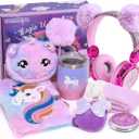 Tacobear Unicorn Gifts Girls Toy Age 5 6 7 8-12 with 3.5mm Wired Headphones Locked Diary Water Bottle Plush Bag Purse Socks Mirror, Christmas Birthday Gift Idea Toys for Teen Girl 6-10+ Years Old