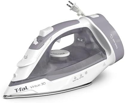 T-Fal Virtuo Steam Iron for Clothes with Retractable Cord, Portable Iron and Steamer for Clothes, Ceramic Nonstick Soleplate, 1500 Watts, Anti-Drip, Auto-Off, Scratch Resistant, Grey