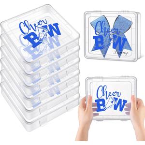 Honeydak 6 Pcs Extra Large Cheer Bow Plastic Box Cheer Team Gifts Bulk Bobby Pin Case Plastic Containers for Team Cheerleader Dance Ballet Hair Accessories Storage Organizer Cheerleading Travel