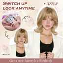 FESHFEN Shoulder Length Bob Wigs with Bangs for Women - Dirty Blonde Natural Layered Wavy Synthetic Wig For Daily Party Costume Use 14 Inch