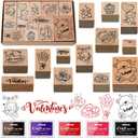 Woanger 15 Pcs Valentine's Day Wooden Rubber Stamps and Craft Ink Pads Card Stamps Pads Wooden Rubber Stamp for Scrapbooking DIY Paper Wood Fabric Valentine Holiday