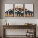 Framed 3D Wood Mountain Textured Wall Art for Living Room, 3 Piece Farmhouse Modern Wood Artwork for Walls, Landscape Mountain Forest Sun Wall Art Decor for Home Office Bedroom Hallway, 16x24 Inch, 16" W x 24" H x 3Pcs