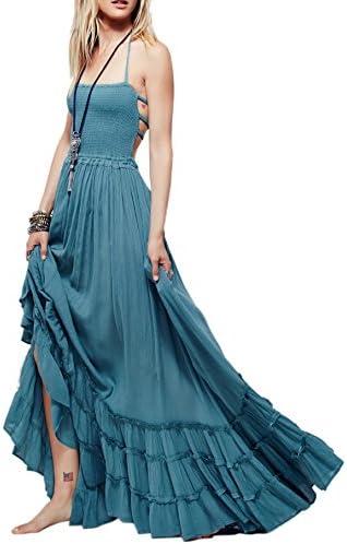 R.Vivimos Womens Summer Boho Sexy Backless Long Dresses