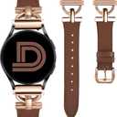 Wearlizer Leather Band Compatible with Samsung Galaxy Watch 7/6/5/4 Active 2 40mm/44mm, Classic 43mm/47mm, Pro 45mm, Classic 42mm/46mm, 3 41mm D-Shape 20mm Watch Band (Brown/Rose Gold)