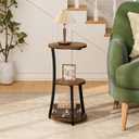 Small Side Table, 3-Tier Round End Table for Small Spaces, Vintage Accent Table for Living Room Sofa Couch Bedroom, 11.8" Corner Nightstand Wood Metal Coffee Table with Storage Shelf, Rustic Brown