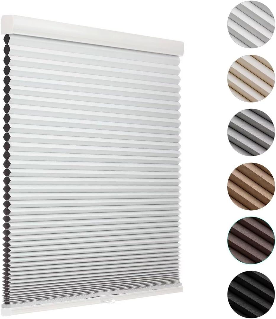 MYshade Blackout Cordless Cellular Shades Honeycomb Shade for Indoor Windows Room Darkening Blinds for Bedroom Pull Down Window Shades Easy to Install 38 inch Wide, 48H Pleated Shade White