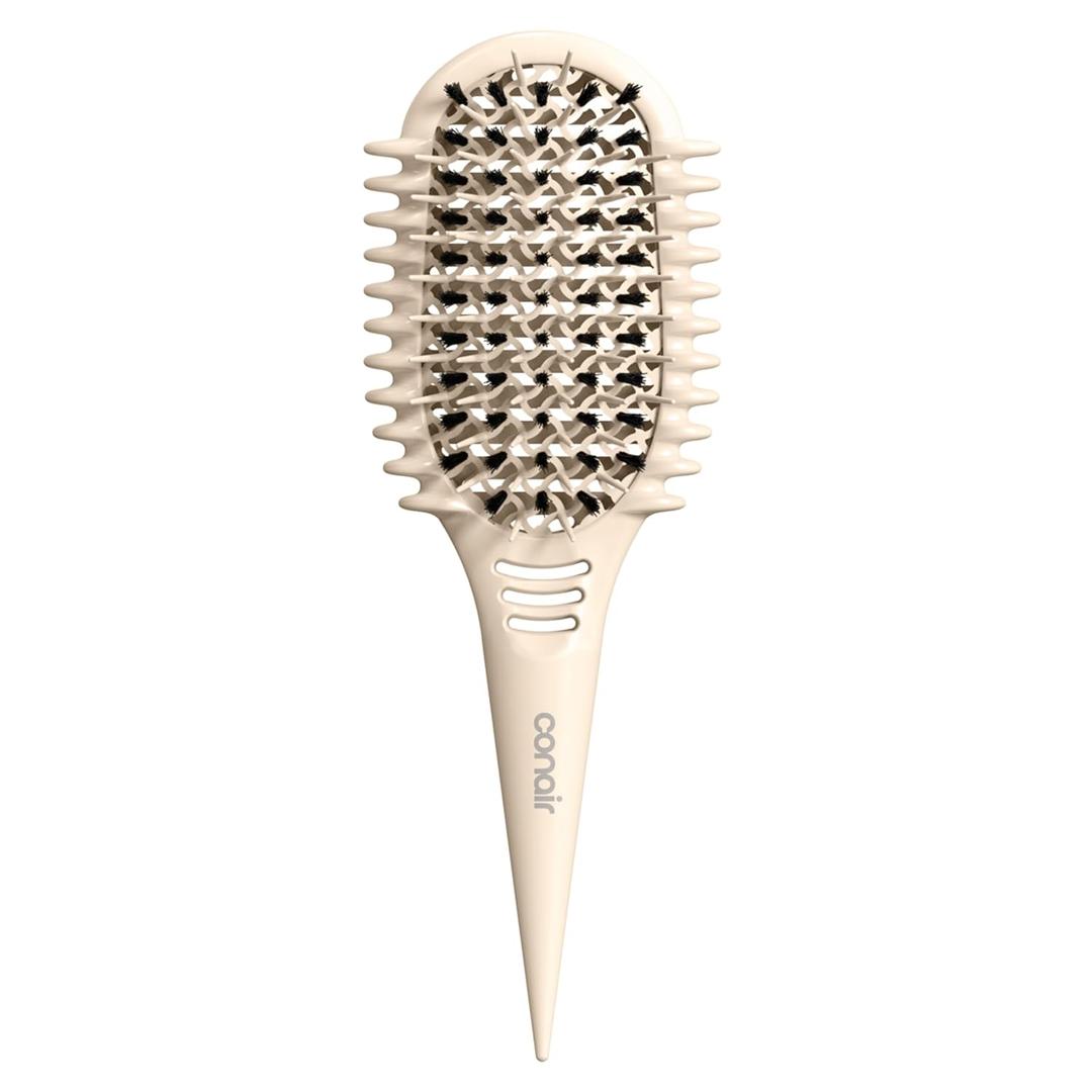 Conair Curl Define Pro Hair Brush for Curly Hair, Dual-Vent Design with Continuous Grooves, Mixed Bristles for Frizz-Free Detangling, Smoothing, and Curl Definition (Ivory)