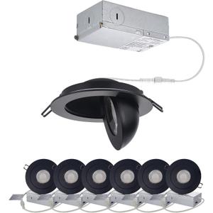 Gimbal LED Recessed Light - 4 Inch Black 9W 360 Rotation Directional Adjustable Eyeball Sloped Ceiling Recessed Lighting 4 inch Light Wafer Soffit Indoor Spotlight Canless Black 4 inch 6 Pack