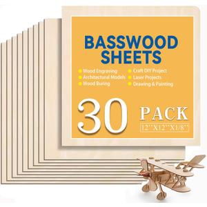 Basswood Plywood Sheets, 1/8 x 12 x 12 inch - 3mm, 10 Sheets for DIY Crafts, Laser Cutting, Wood Burning, Painting, Model Carving, CNC Cutting